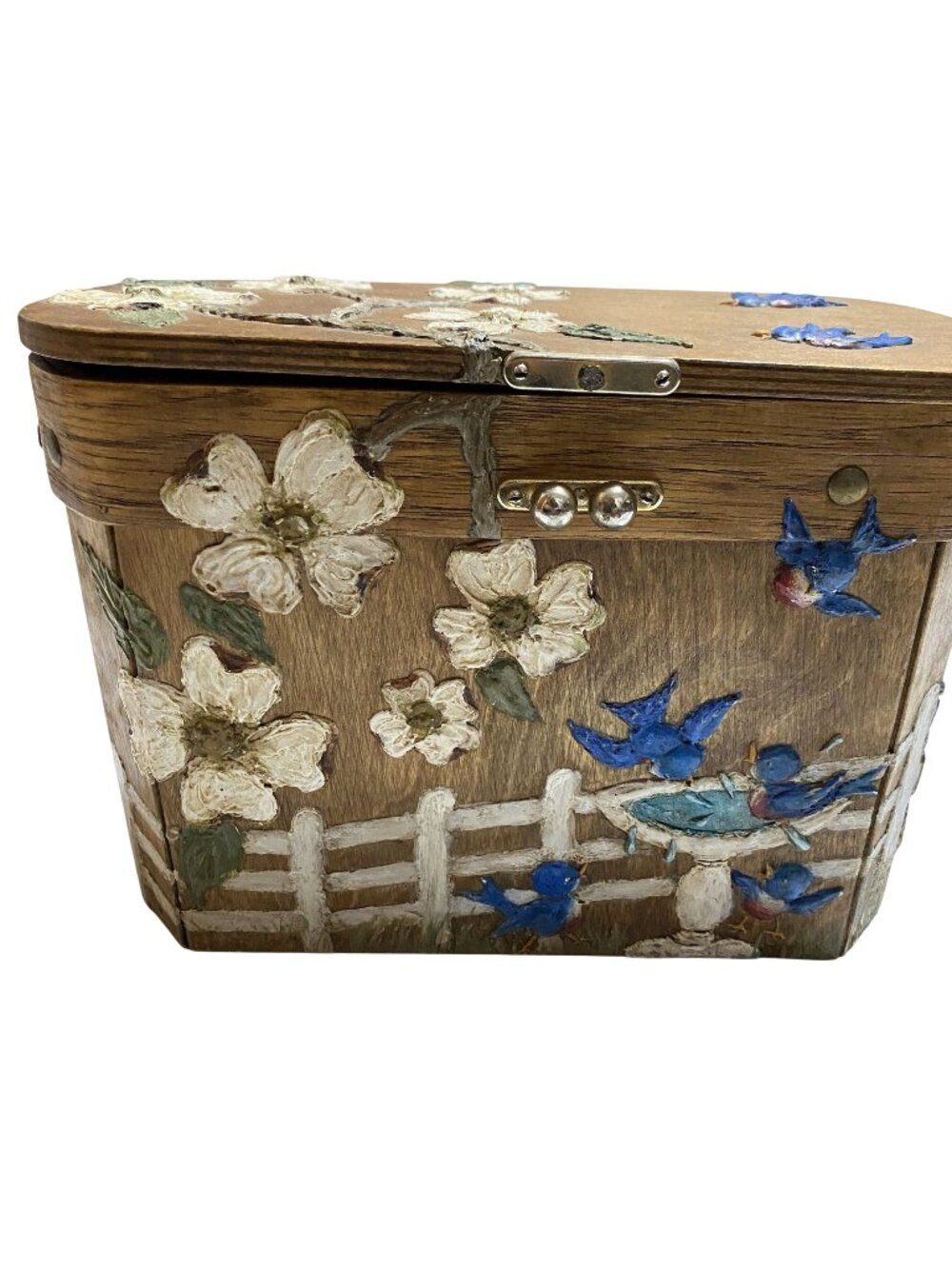 Vintage 60s 70s Wooden Box Purse Horse Bluebird Floral Painted Handbag READ